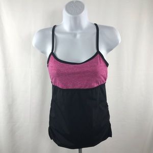 Bebe sport black & pink work out top ruched M